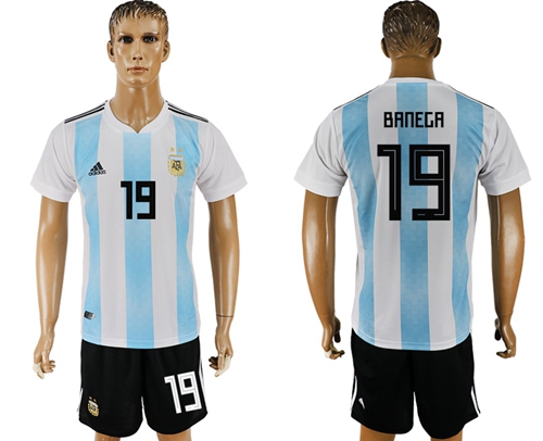 Argentina #19 Banega Home Soccer Country Jersey